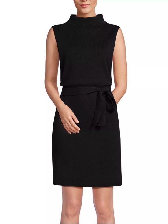 Lands' End Dresses & Skirts - Lands' End Sleeveless Black Mock-Neck Tie-Waist Knit Dress